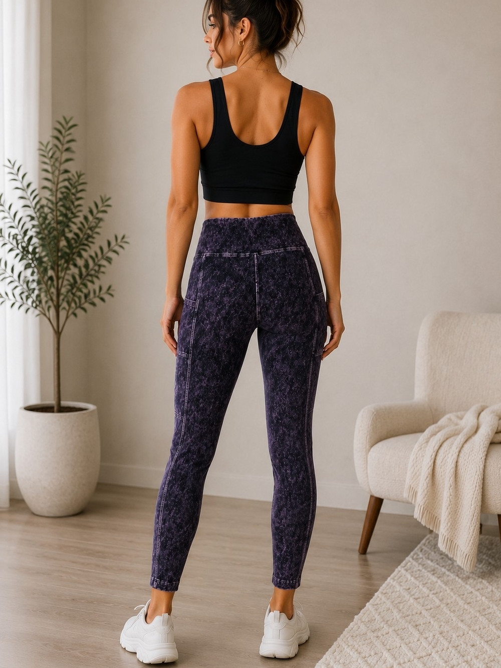 Zenana Women's High-Waist Mineral Wash Purple Jogger Pants - Like New - Picture 2 of 6